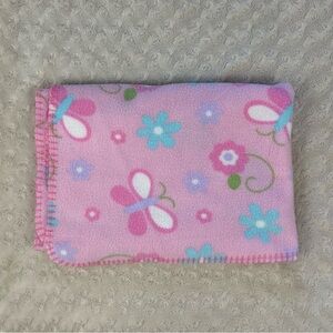 Garanimals Pink Butterfly Flower Baby Blanket Fleece Blue White Purple Floral